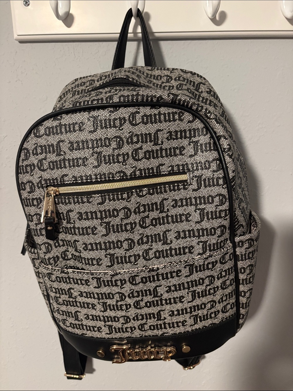 Juicy Couture Black & Cream Logo Backpack with Gold Hardware